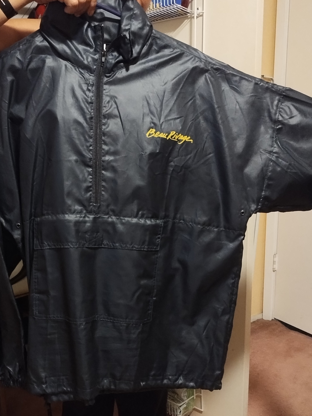 Men's Black Windbreaker Anorak Jacket